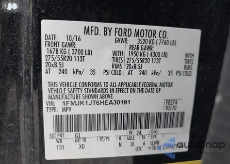 2017 Ford Expedition El Xlt from USA, damaged, VIN 1FMJK1JT6HEA30191